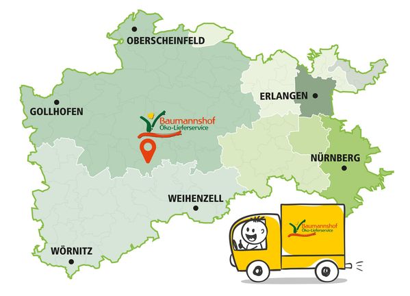 Das Liefergebiet vom Baumannshof: Nürnberg, Fürth, Erlangen und Westmittelfranken.